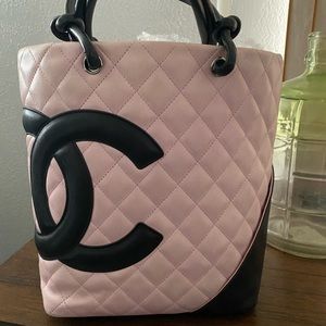Chanel Pink/Black Quilted Cambon Ligne Medium Tote Bag